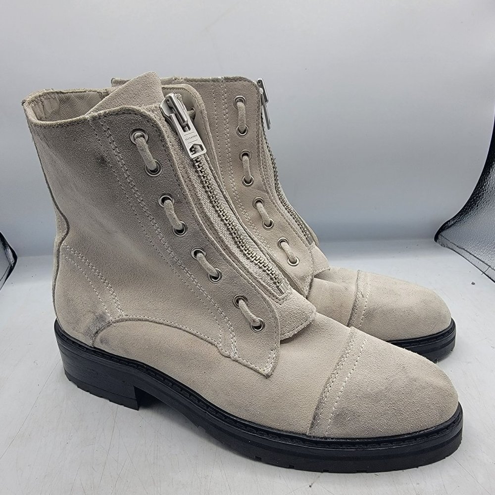 All Saints Ariel Womens 9 Gray Suede Front Zip Booties Going Out Walking Casual